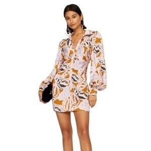 For Love‎ & Lemons S Esmeralda Mini Dress Butterfly Mini Ruched Long sleeve NWT!